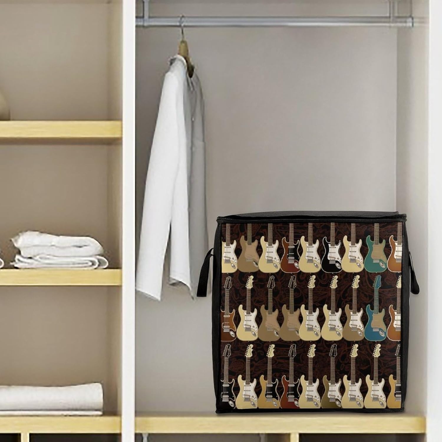 Quilt Storage Bag,Art Guitar Pattern Printed Large Foldable Storage Container Portable Travel Storage Bag for Blankets, Quilts, Clothes, Comforter, Bedding And Pillows