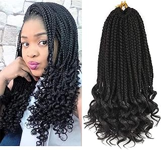 Box Braids Crochet Hair with Curly Ends 8 Packs Crochet Braiding Hair Pre-looped Crochet Box Braids Goddess Box Braid Synthetic Braiding Hair Extension for Women (14inch, 1B)
