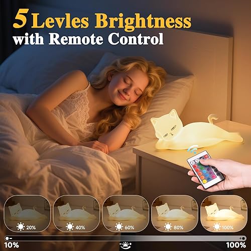 Miniatura 4 de Lying Flat Cat Lamp Funny Gifts, 16 Colors+5 Dimming+Silicone Random Stuff, Touch+Remote+Recharge Night Light for Kids, Cool Lamp Unique Lamps Cute