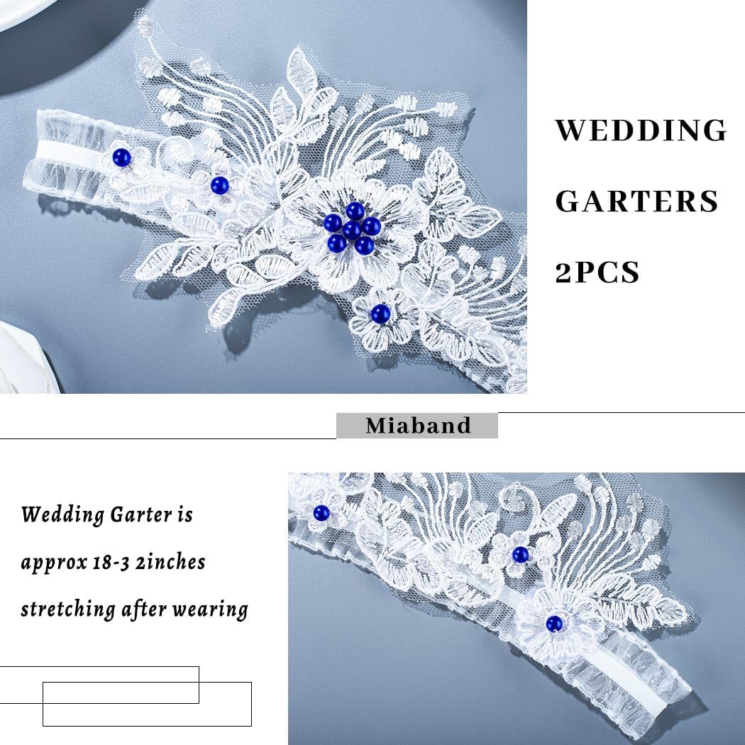 2 Pcs Wedding Garter for Bride White Lace Pearl Garter Belt Elegant Lace Bridal Leg Garters Bridal Bridesmaids Accessories for Women