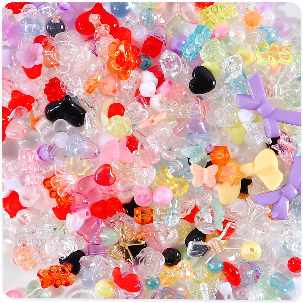 150 g (170 ~ 230 Stück), ästhetische Acryl-Perlen, niedliche Perlen für die Schmuckherstellung, Kawaii-Blume, Herz, Stern, Schmetterling, runde Perlen, Halsketten, DIY Handwerk (gemischte Farben)