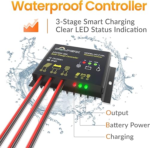 Miniatura 7 de SOLPERK - Kit de panel solar de 50 W 12 V, cargador monocristalino de panel solar fuera de la rejilla con controlador impermeable inteligente para