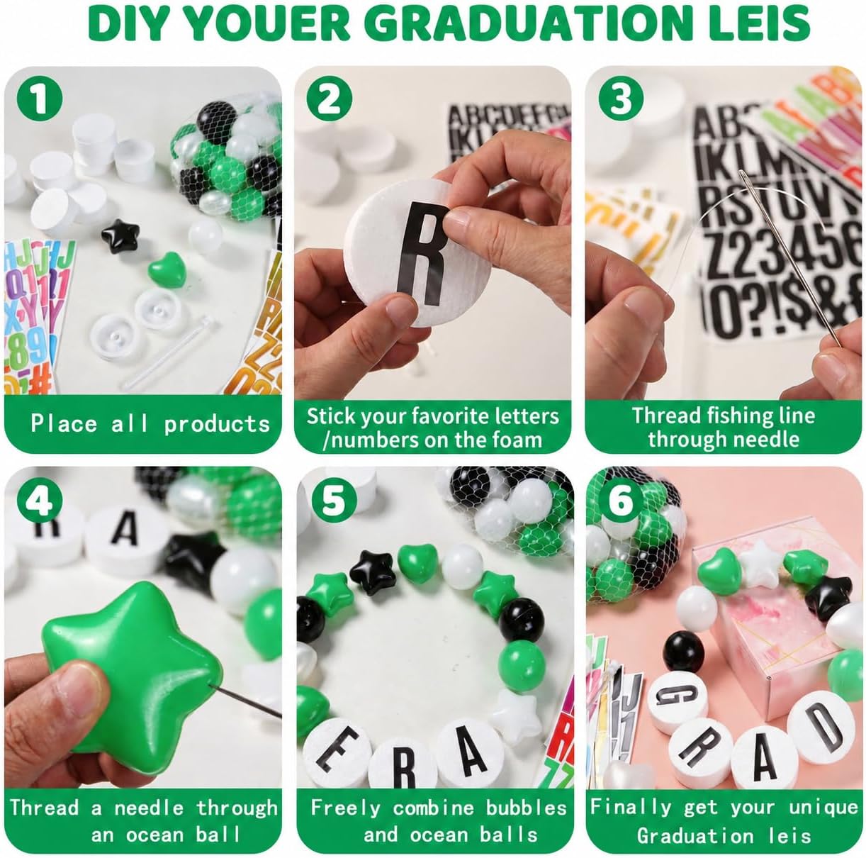 DIY Giant Friendship Bracelet Birthday Banner in My Birthday Era Banner Famous Singer Customizable Banner Garland Decor Foam Circles Plastic Balls Stars DIY Supplies(Green Black White) image 3