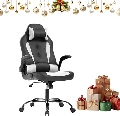 Miniatura 21 de Silla de juegos con reposacabezas y soporte lumbar, grande y alta, altura ajustable, silla ergonómica para juegos de PC en piel sintética