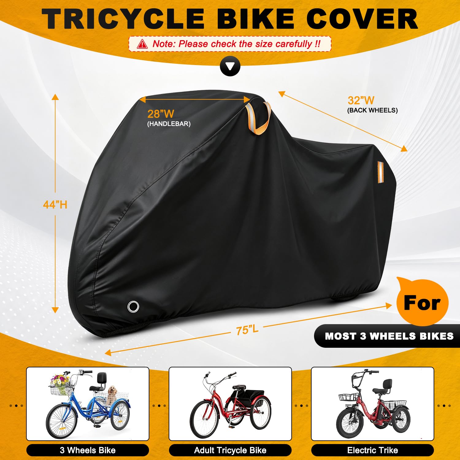 Housse de tricycle pour adulte - Étanche - Résistante aux UV 420D - Résistante aux déchirures - Convient pour tricycle électrique, vélo à 3 roues, utilisation par tous les temps, boucle