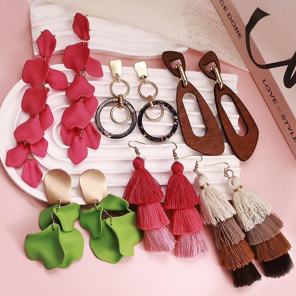 11 Pairs Big Disc Drop Earrings Gold Dangle Earrings Round Hammered Statement Earrings For Women Set - Image 3