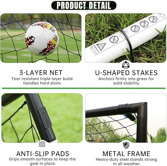 Soccer Goal, 5-Size Avaliable, Steel Frame, Quick Assembly