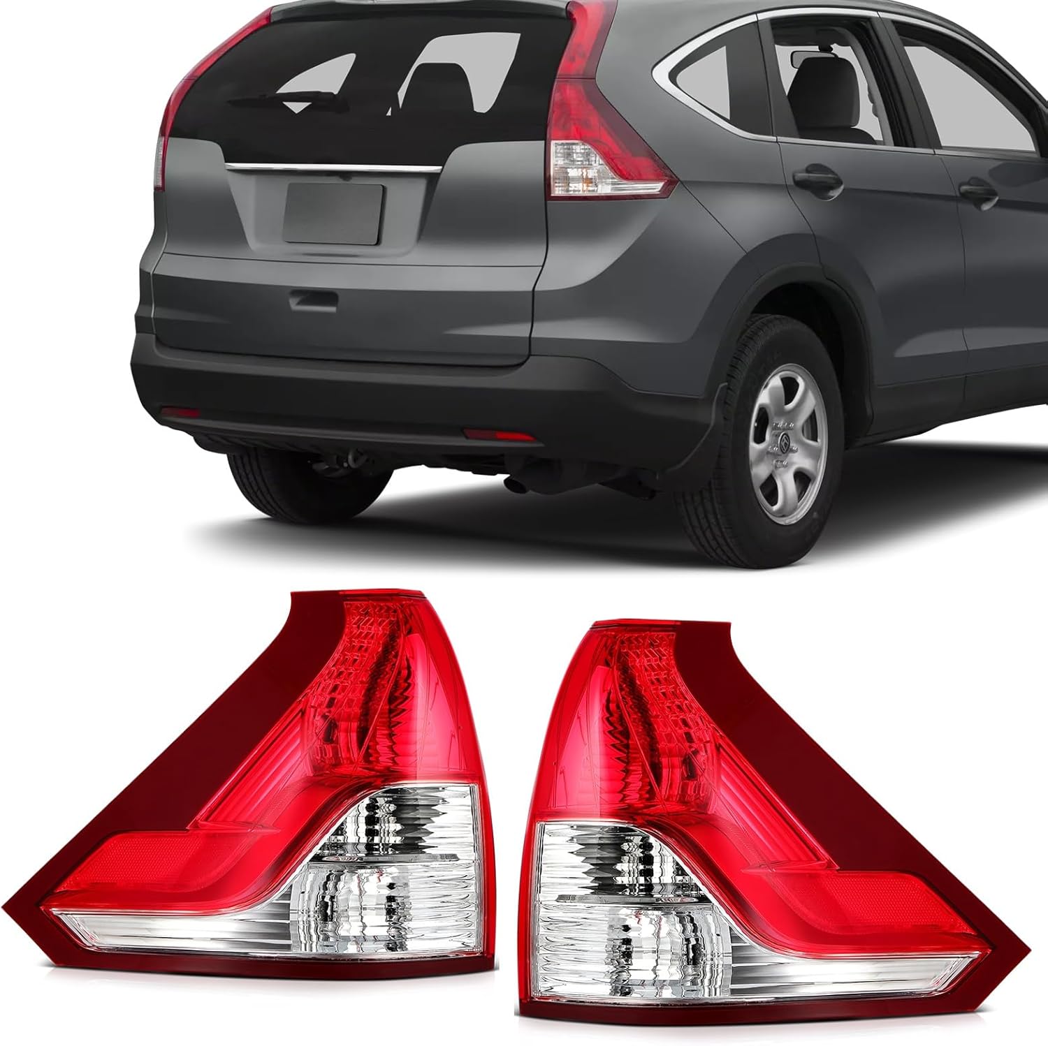 SCITOO Pair Taillight Assembly Fit 2012-2014 for Honda CR-V EX 2.4L L4 GAS SUV 4-Door Headlights Red Lens Black Housing, 33500T0AA01/HO2801183 (Bulbs Not Included)
