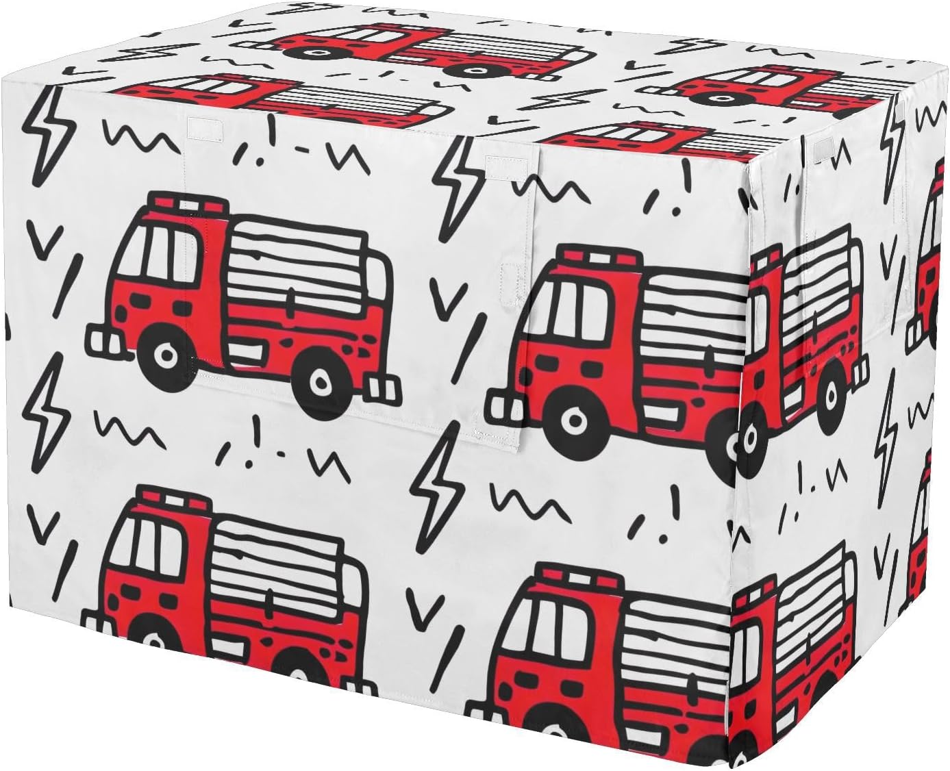 Cartoon Fire Trucks Dog Crate Cover Easy to Install, Pet Kennel Cover with Mesh Windows, Large