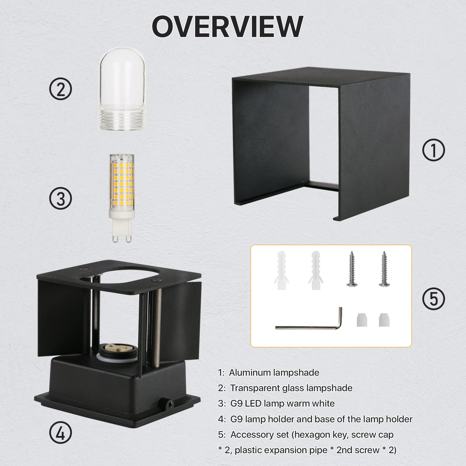 Lureshine 2 Stücke Wandlampe mit Austauschbarer G9 LED Lampe Warmweiß 3000K Aluminium LED Wandleuchte Innen|Aussen Einstellbarer Abstrahlwinkel Wandbeleuchtung für Schlafzimmer Badezimmer