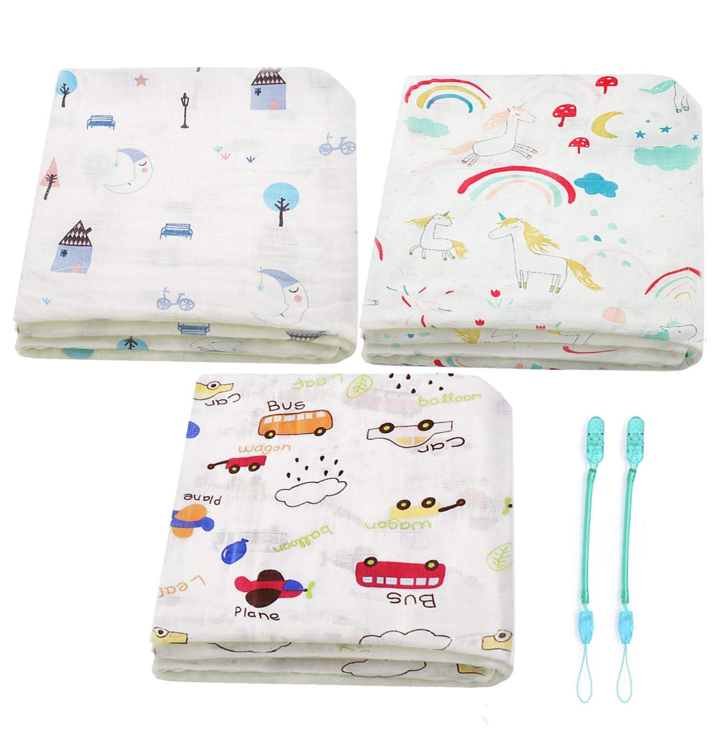 IS MUHE 3 Pack Cotton Muslin Baby Swaddle Blanket, Ultra Soft Baby Muslin Blanket for Baby Girls and Boys, Unisex Receiving Blankets Swaddle Wrap for Newborns, Large 47x47 inches （rainbow）