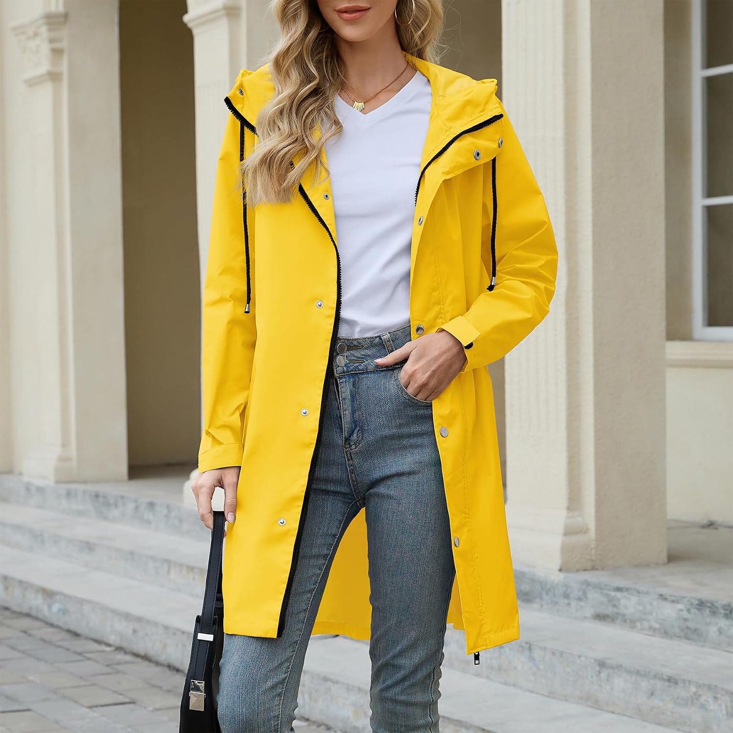 Zando Long Packable Rain Jacket Women Waterproof Raincoat with Hood image 2