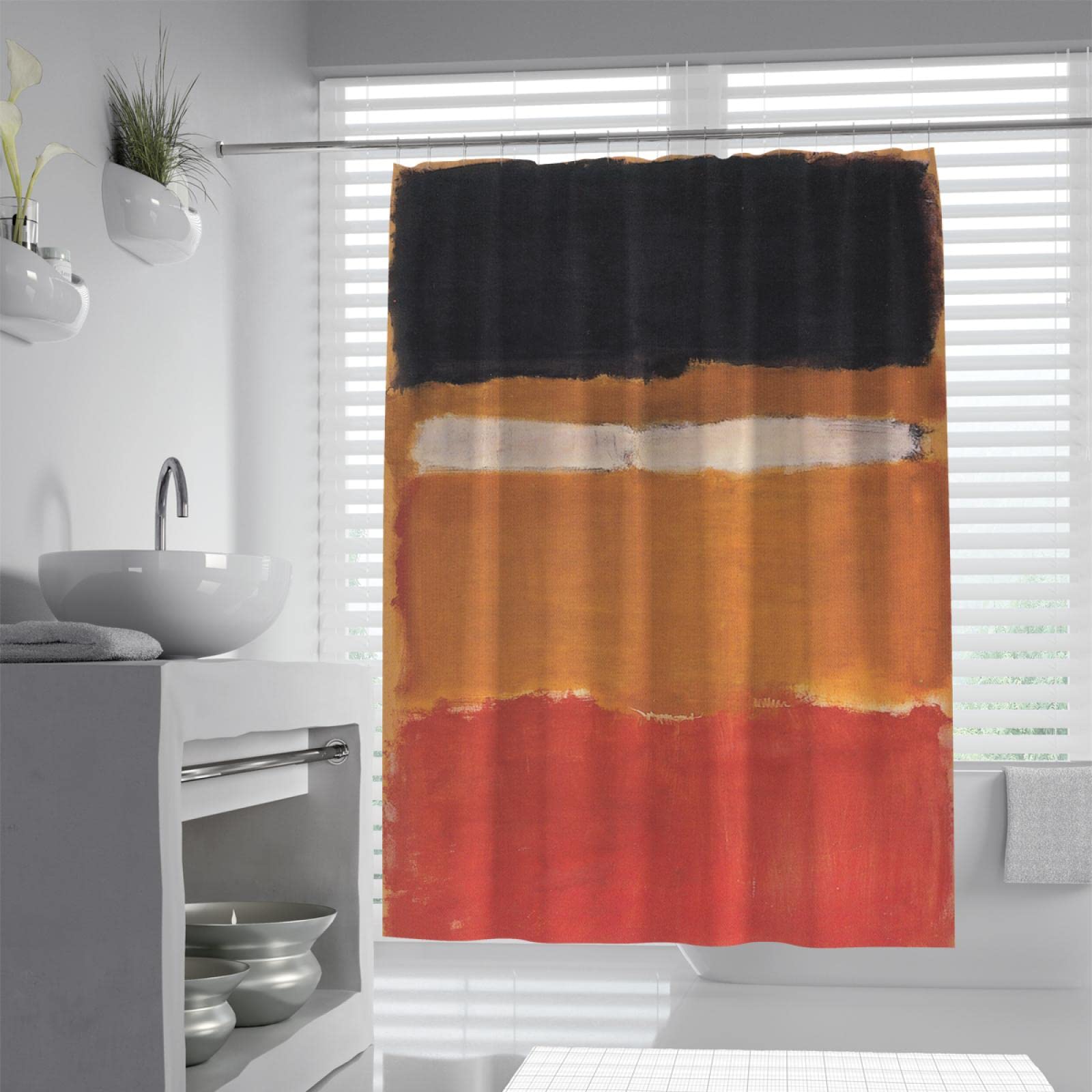 Célèbre Peinture Rideau De Douche Imprimer Classique Mark Rothko Peintures Décrochage Doublure De Douche Salle De Bains Cloison Rideau Pas De Poinçonnage 180x200cm