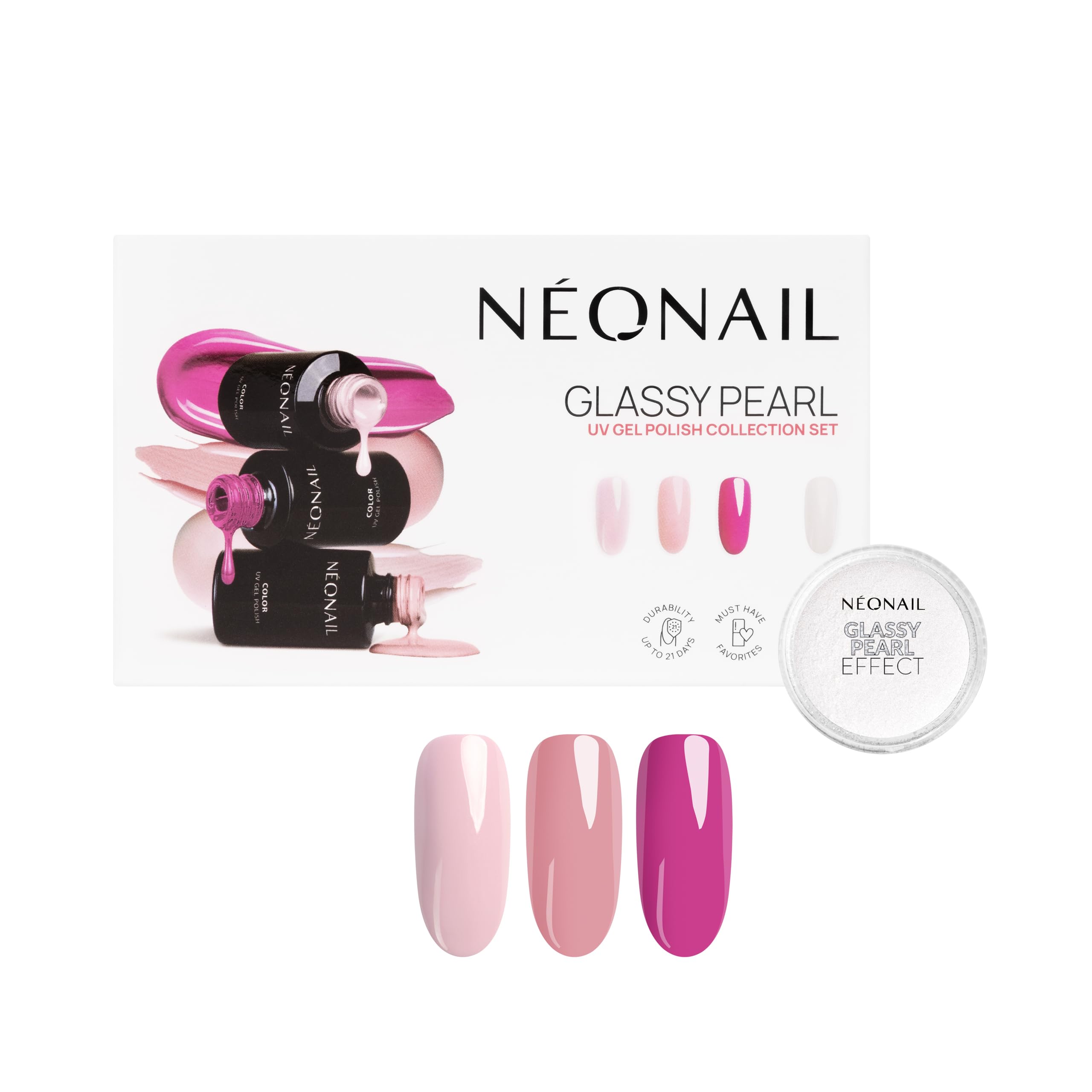 NÉONAIL Glassy Pearl ​Collection Set​ - Pintauñas Semipermanentes - Glassy Pearl Effect - Esmaltes Semipermanentes Para Uñas - Kit Manicura Semipermanente - Polvo Uñas Efecto Perlado - Efecto Glaseado