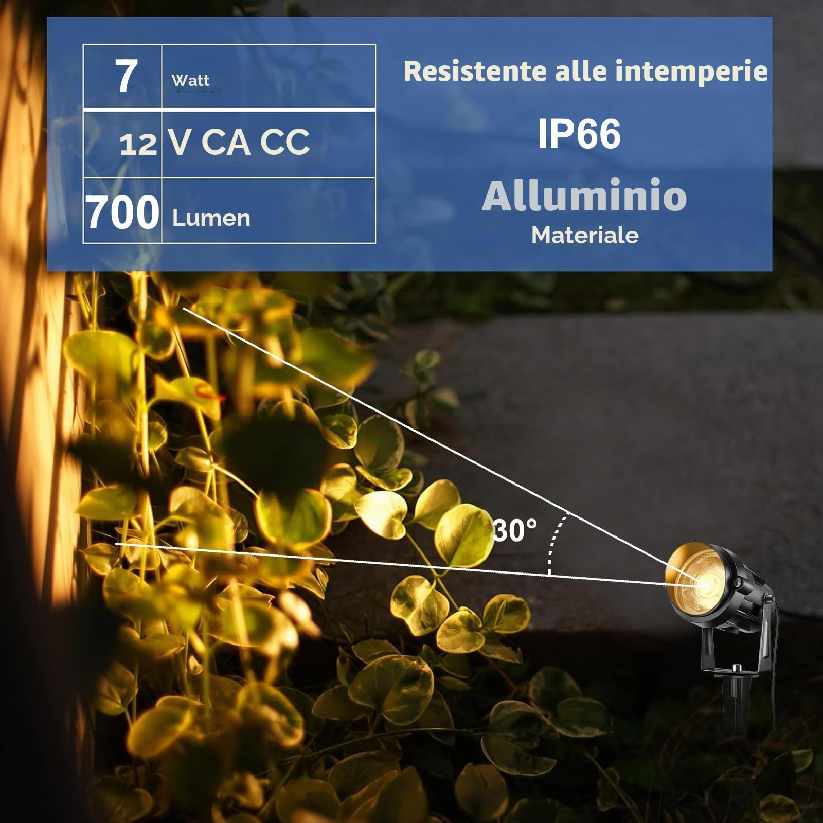 Illuminazione per esterni a LED da giardino, faretto da giardino, 7 W, 12 V, 24 V, illuminazione a bassa tensione, impermeabile IP66 LED, per terrazza Corte Ch