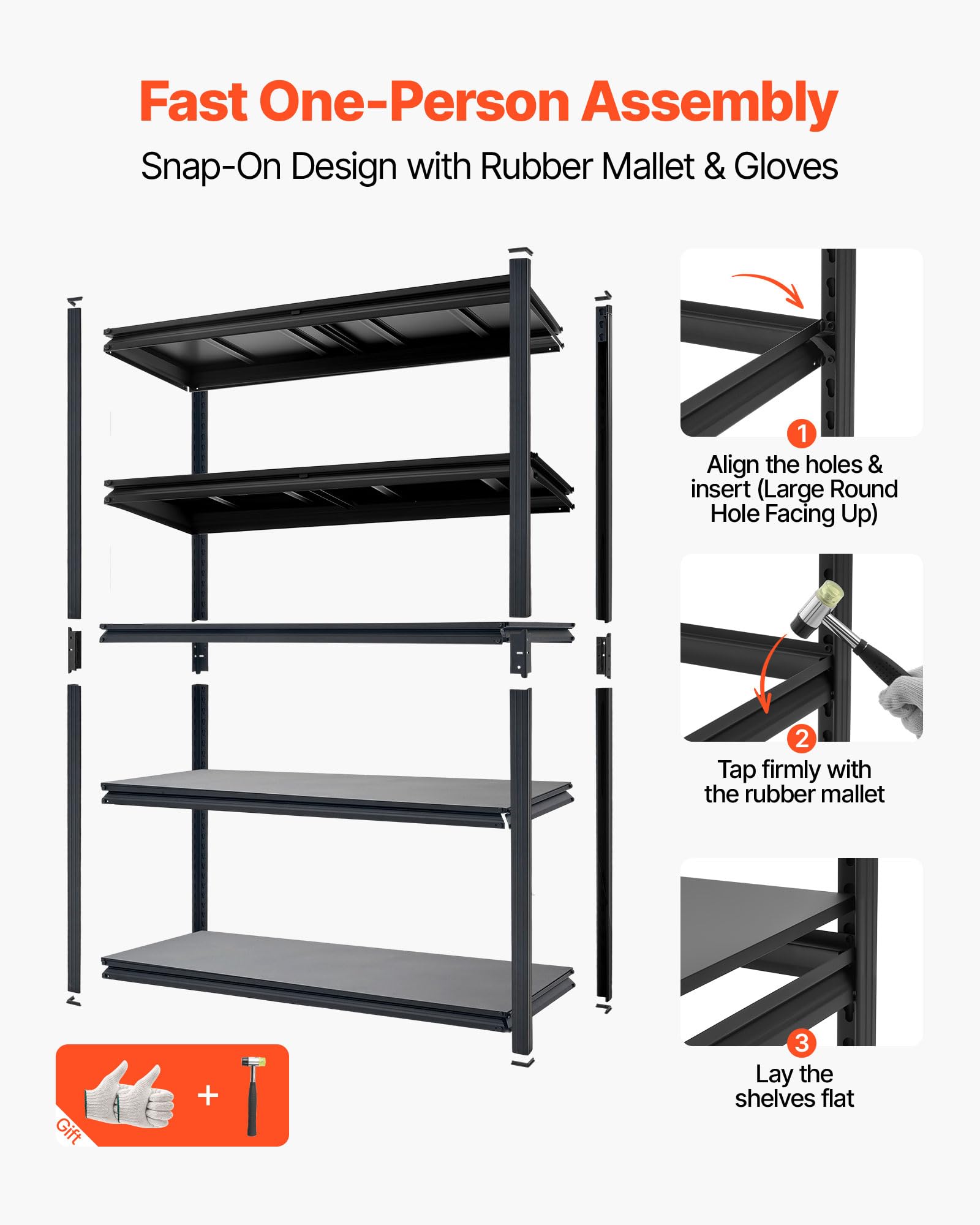 VEVOR Étagère de Rangement, 5 Niveaux Réglables, Étagère Charge Lourde Modulable 1230x465x1813 mm, Capacité Charge Totale 1134 kg, Rayonnage Métallique pour Entrepôt, Garage, Atelier, Cave et Cuisine