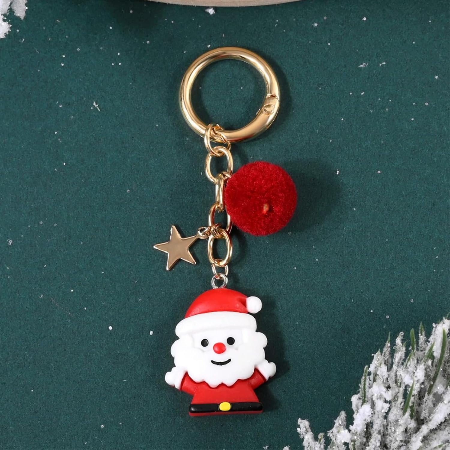 Angyape Cute Christmas Keychain Christmas Bag Charms Purse Charms for Handbags Y2K Star Pom Pom Accessories Gifts for Women - Image 4