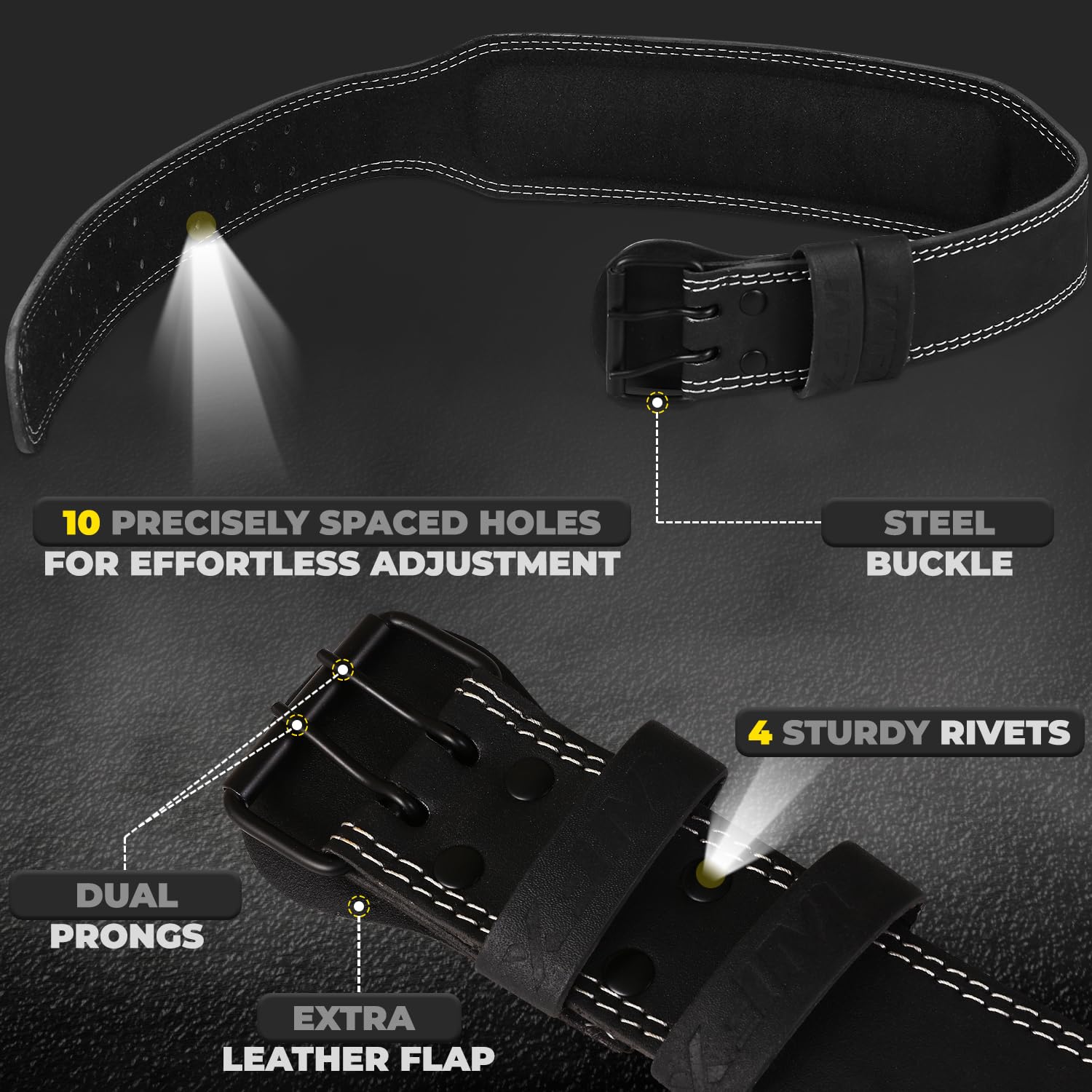 WFX Weight Lifting Belt Gym Fitness Padded Lumbar Back Support Adjustable Holes Leather Belt 4" for Bodybuilding Powerlifting Weightlifting Deadlift Squats Exercise Workout Strength Men Women