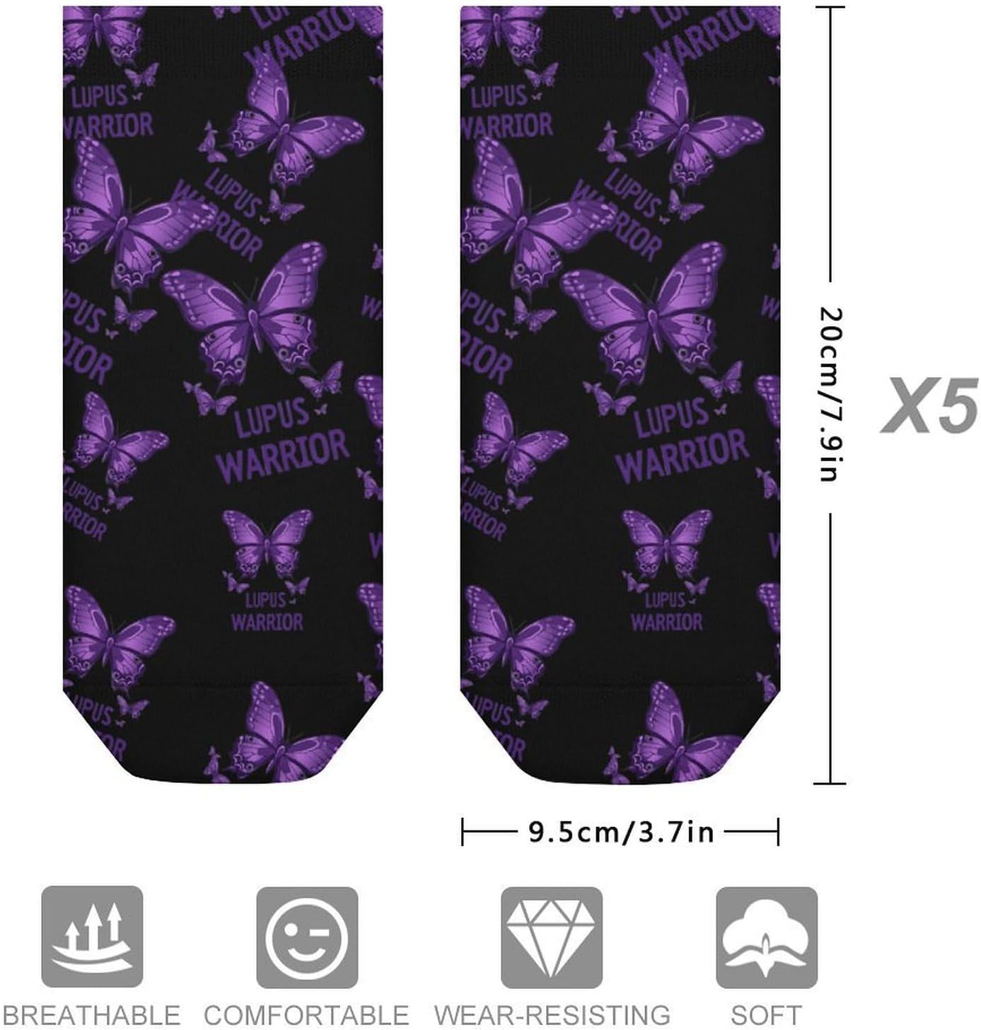 Lupus Warrior No Show Ankle Socks Low Cut Non Slip Flat Boat Line 5 Pairs Set