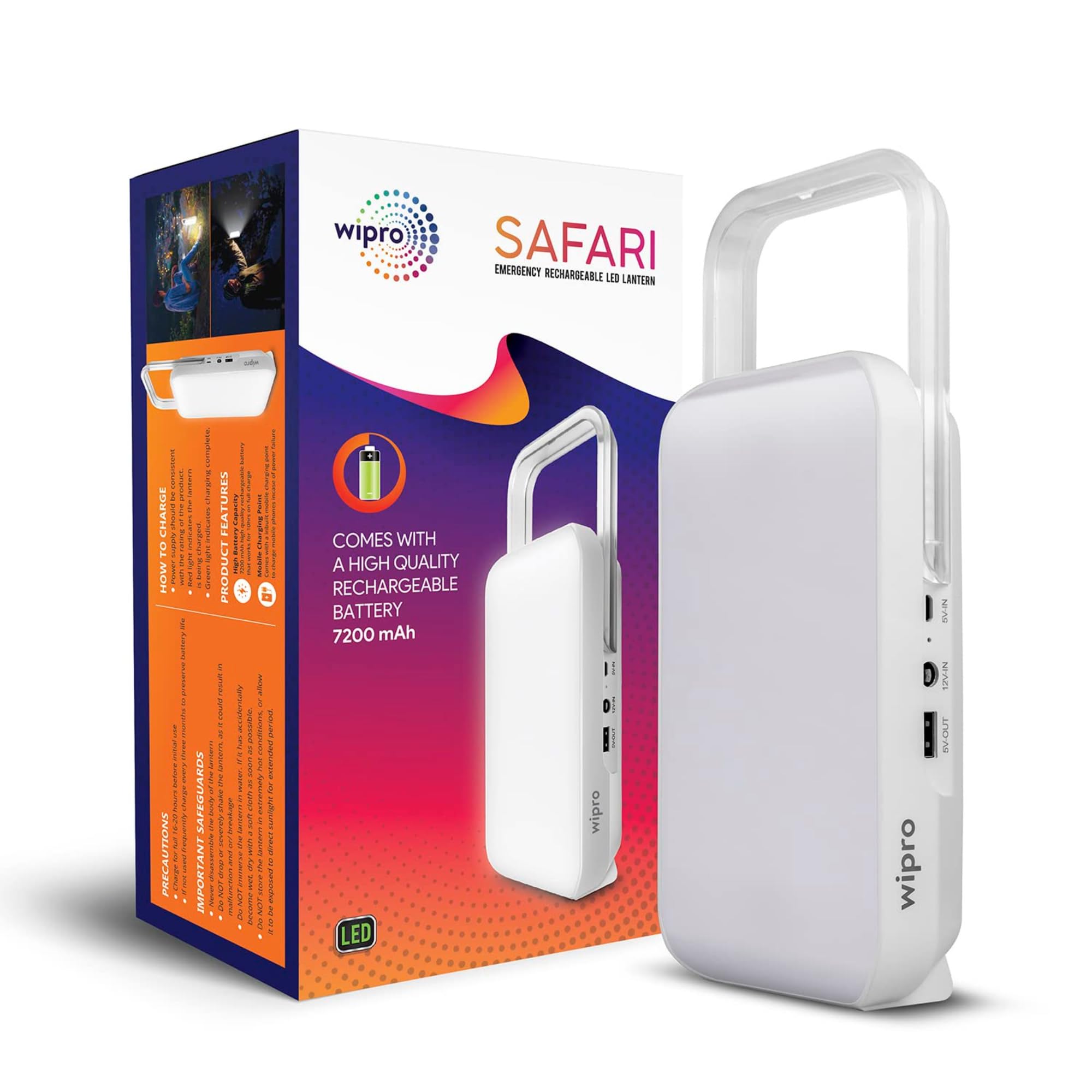 Wipro Safari LED Emergency Lantern with Mobile Charging Point (Pack of 1)