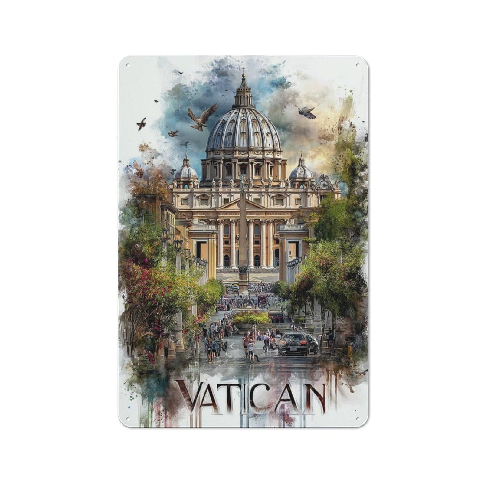 Metal Plaque 30x20cm with Vatican Splendor for Hallway Wall, Retro Decor, for Wall Display Collectors
