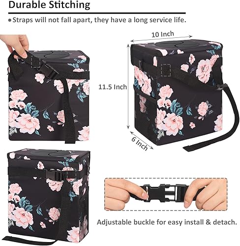 Miniatura 6 de Vankor Basurero para automóvil con tapa, bolsa de basura para automóvil, impermeable, a prueba de fugas, color negro, floral