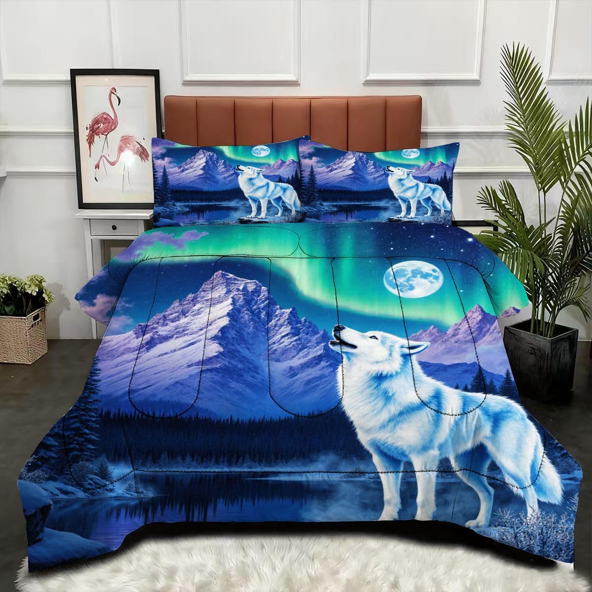 Couette 220 x 240 cm Loup avec 2 taies d'oreiller pour lit 2 personnes