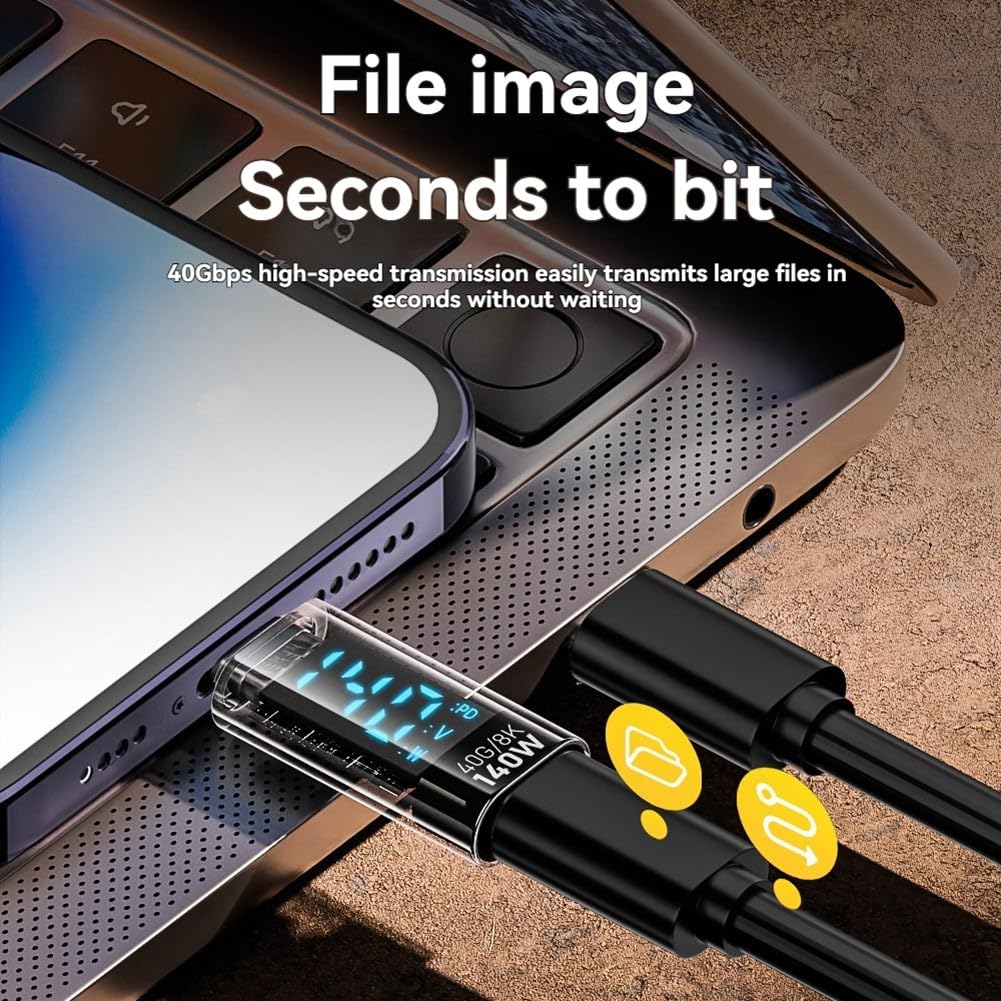 Adapter USB C z Wyświetlaczem LED 140 w 40 Gb/S 8K Rozszerzenie USB C PD3.1 Złącze C Miernik C Czarny