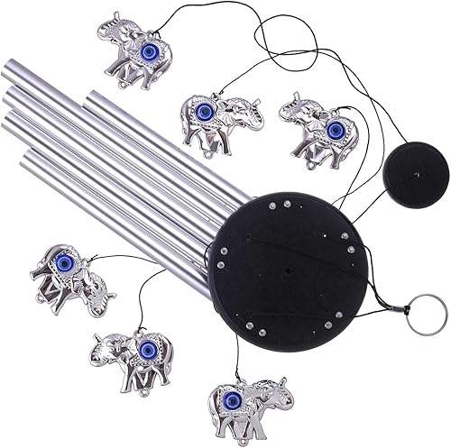 Miniatura 4 de Campanillas de viento de elefante de ojo azul para decoración al aire libre, atrapavientos de mal de ojo, campanas de viento de elefante de mal de