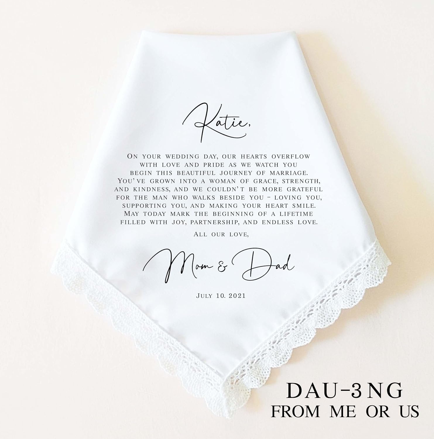 Daughter Wedding Gift | Personalized Wedding Handkerchief Gift for Daughter from Mom, Dad, Parents | Bridal Shower Gift for Bride | Bride Gift from Mom - Image 3