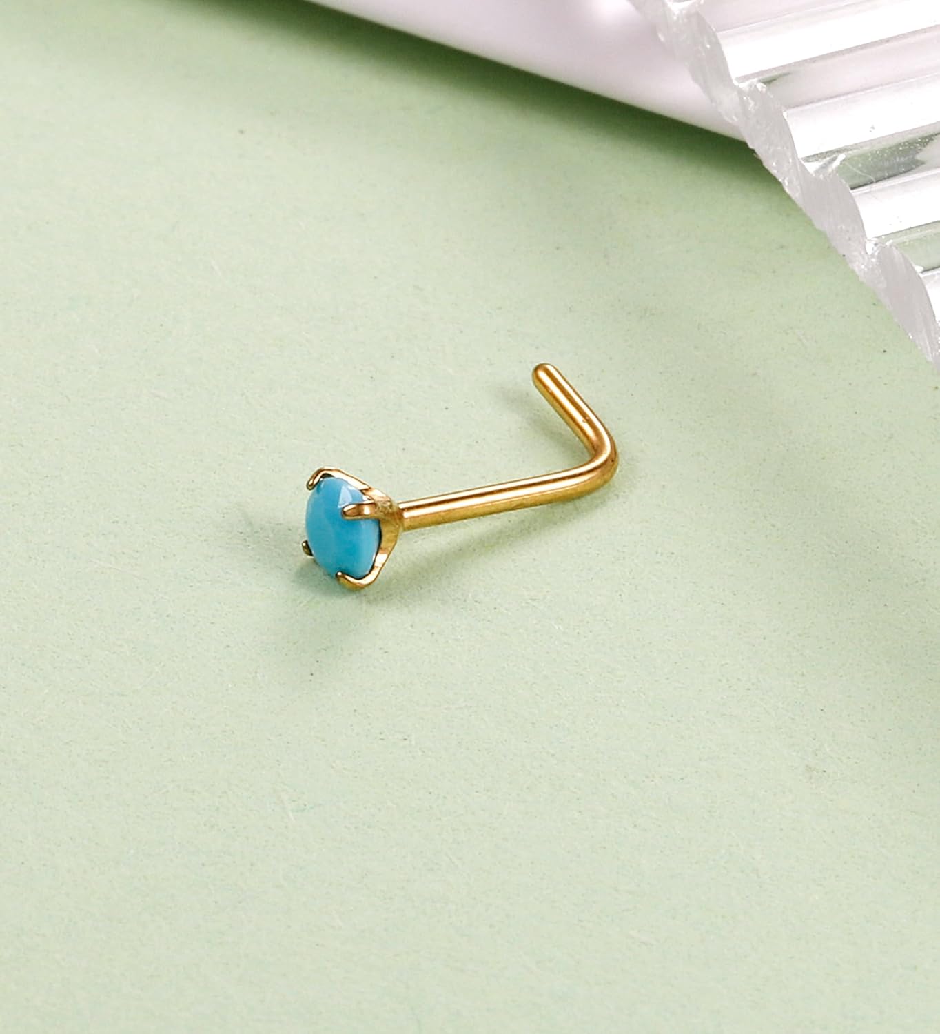 Turquoise Nose Rings Studs for Women Men 20G L Shaped Nose Studs Hypoallergenic Surgical Steel Nose rings Labret Lip Nose Piercing Jewelry - Image 4