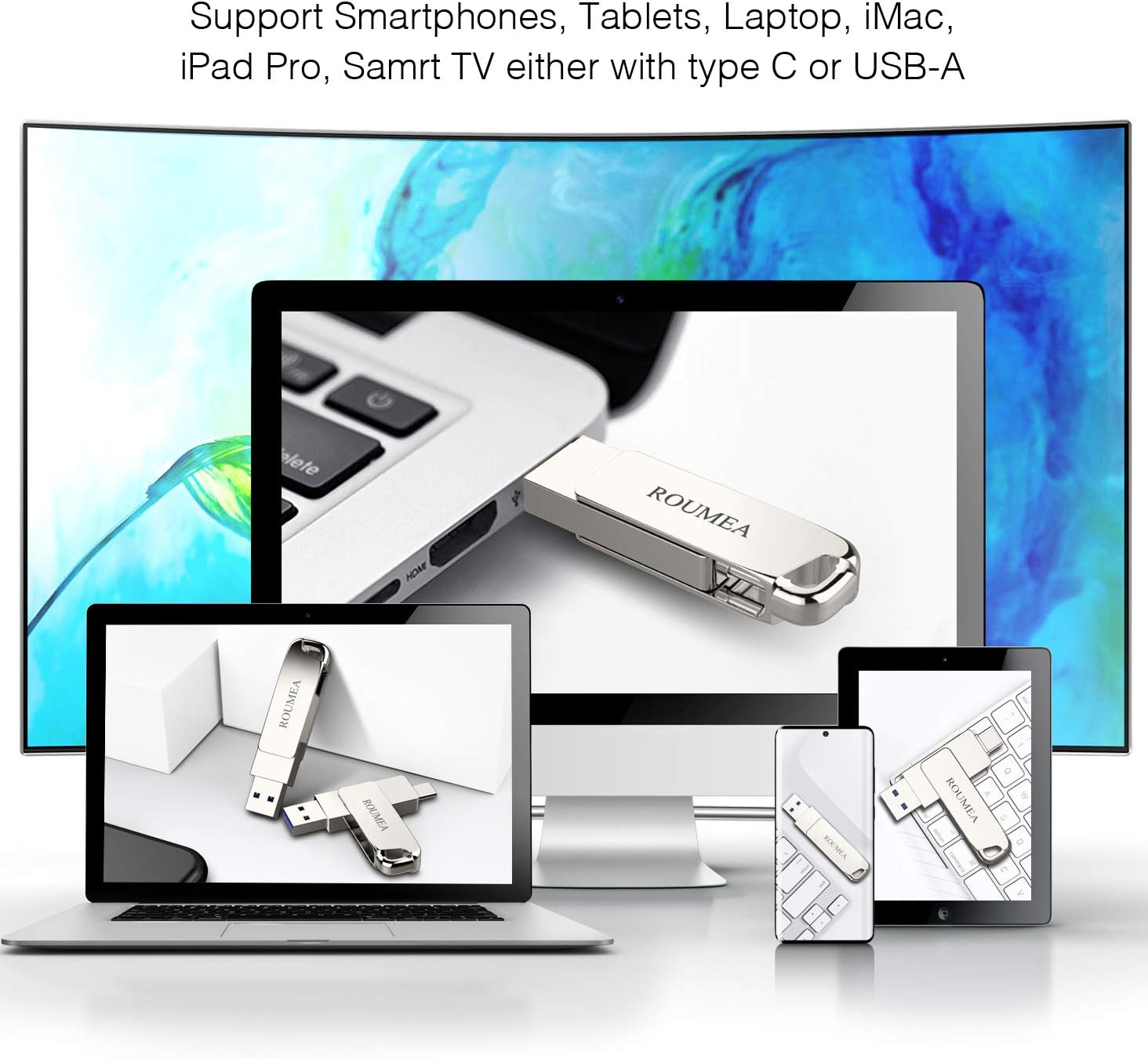 Free Shipping Over $50 ROUMEA 256GB USB Type C Flash Drive Dual USB 3.2 Thumb Drive for Android Smartphones Tablets MacBook Chromebook Pixel - 256GB