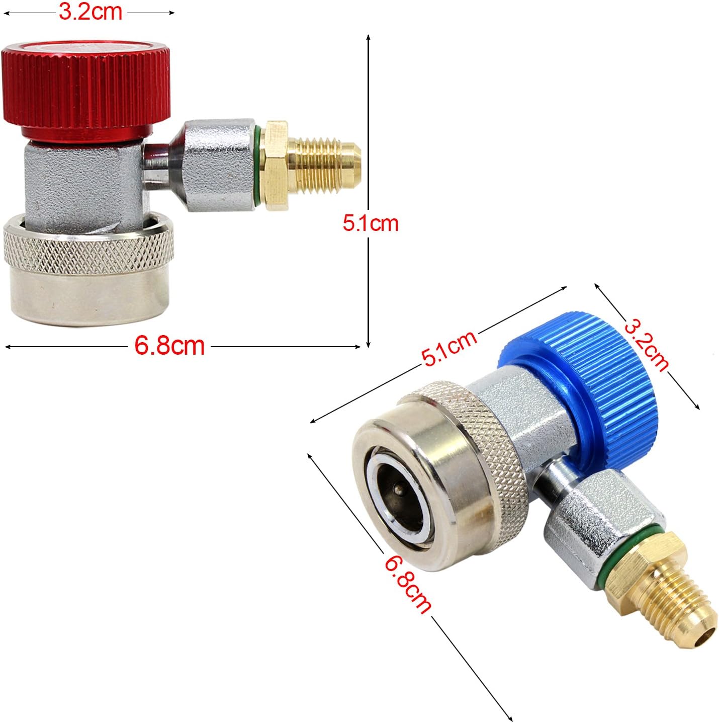 OCR R134A Quick Coupler Connector Adapter, High & Low Adjustable with 1/4" Male Flare