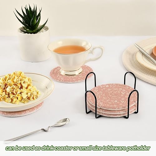 Miniatura 6 de Cute Easter Pattern Coasters and Holder Set of 6 Coasters for Cups Aesthetic Coasters Posavasos para Mesa