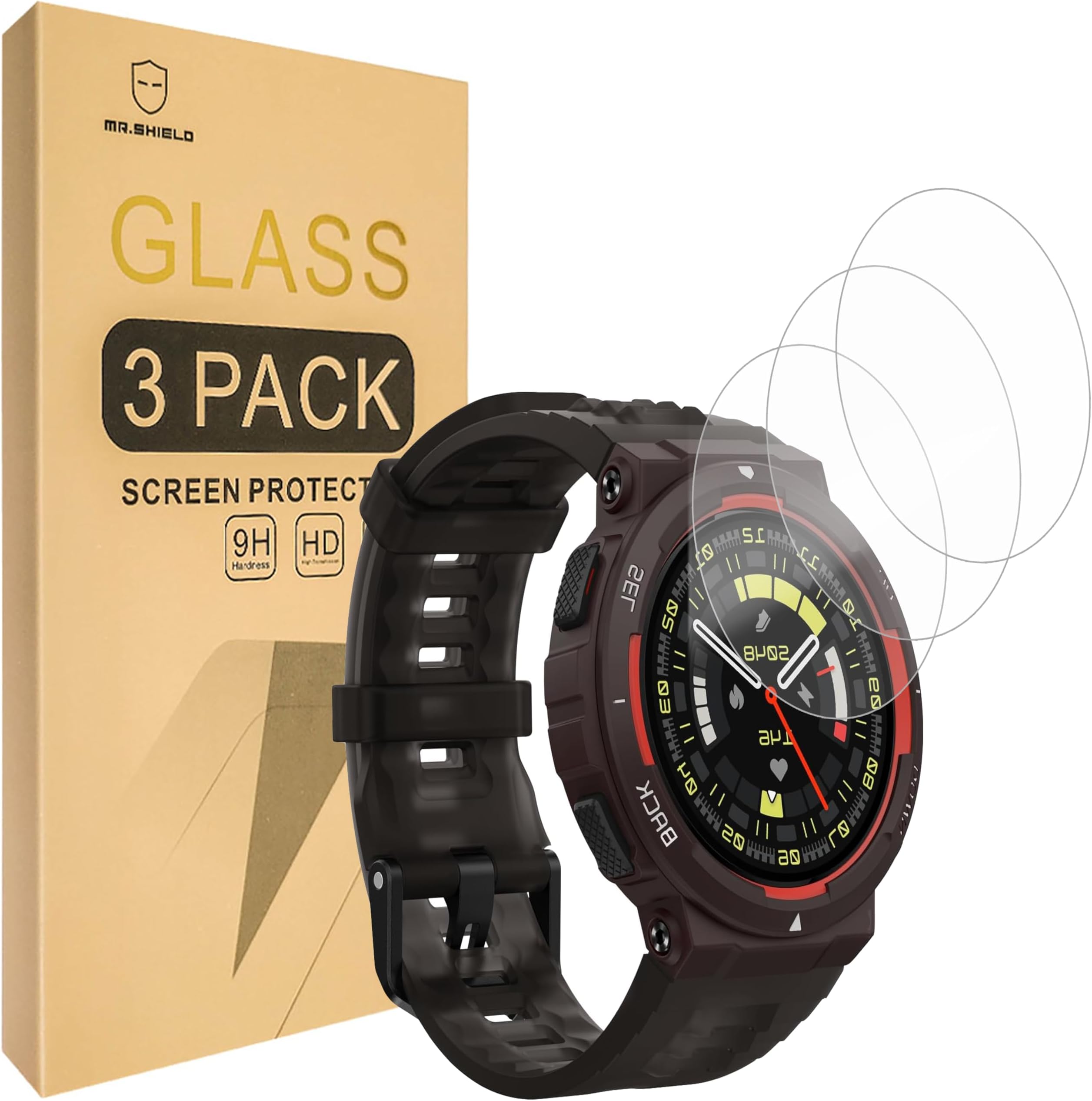 Mr.Shield Screen Protector compatible with Amazfit Active Edge [Tempered Glass] [3-PACK] [Japan Glass with 9H Hardness]