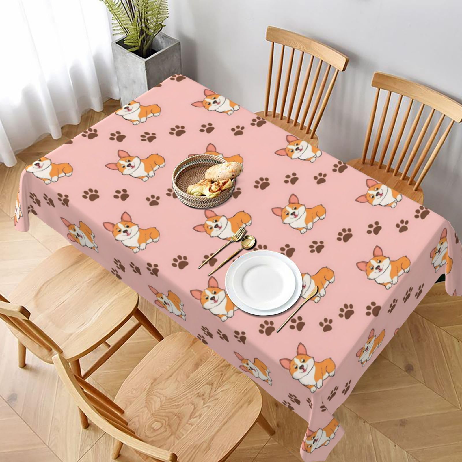 Nappe de table Corgi mignon 137x183cm imperméable et lavable pour repas