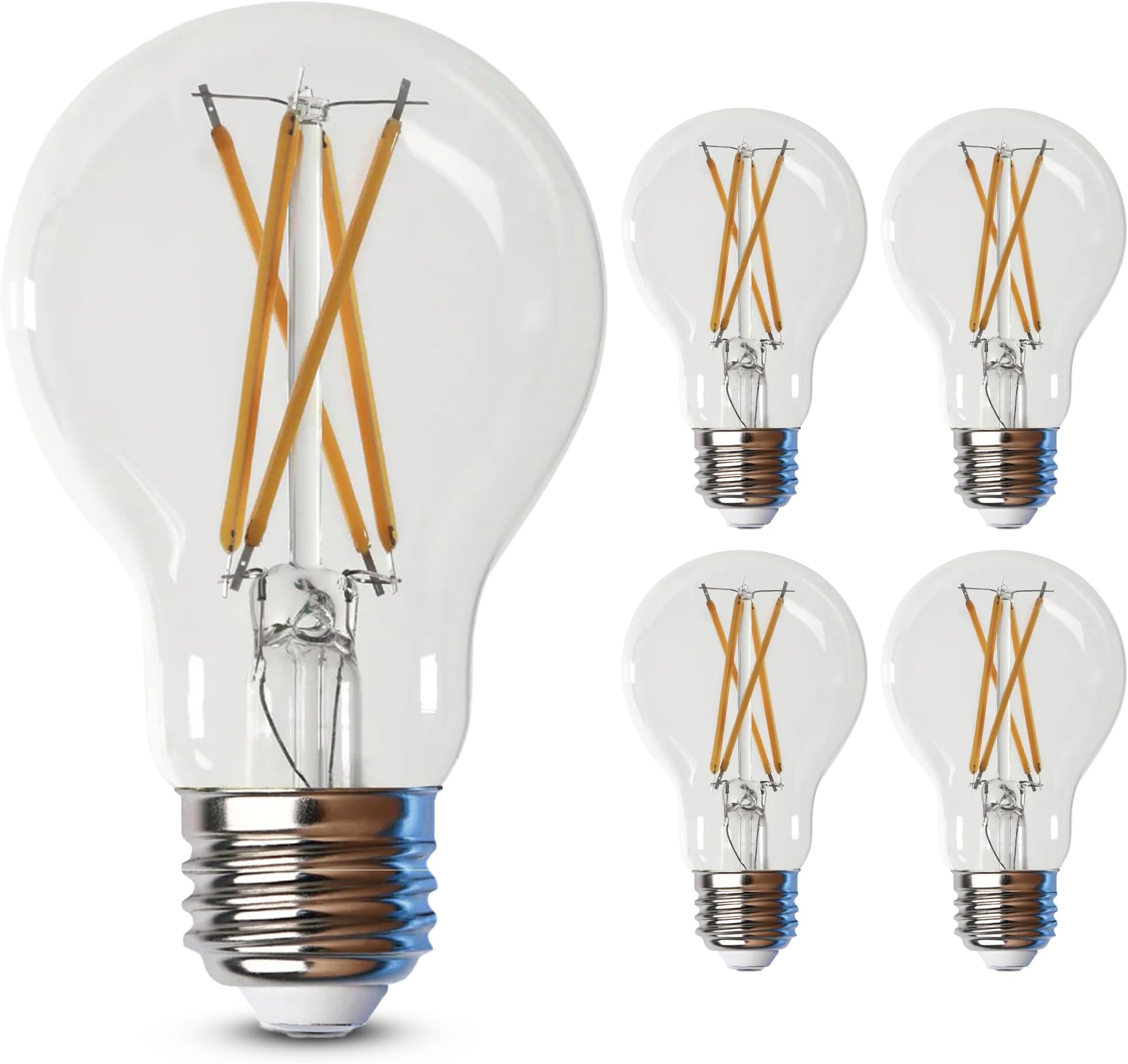Feit Electric LED Clear A19 Medium Base Light Bulb - 60W Equivalent - 15 Year Life - 810 Lumen - 2700K Soft White - Dimmable | 4-Pack