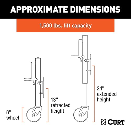 Miniatura 2 de CURT 28116 Marine Boat Trailer Jack con rueda de 8 pulgadas, 1,500 libras. 11 pulgadas de viaje vertical