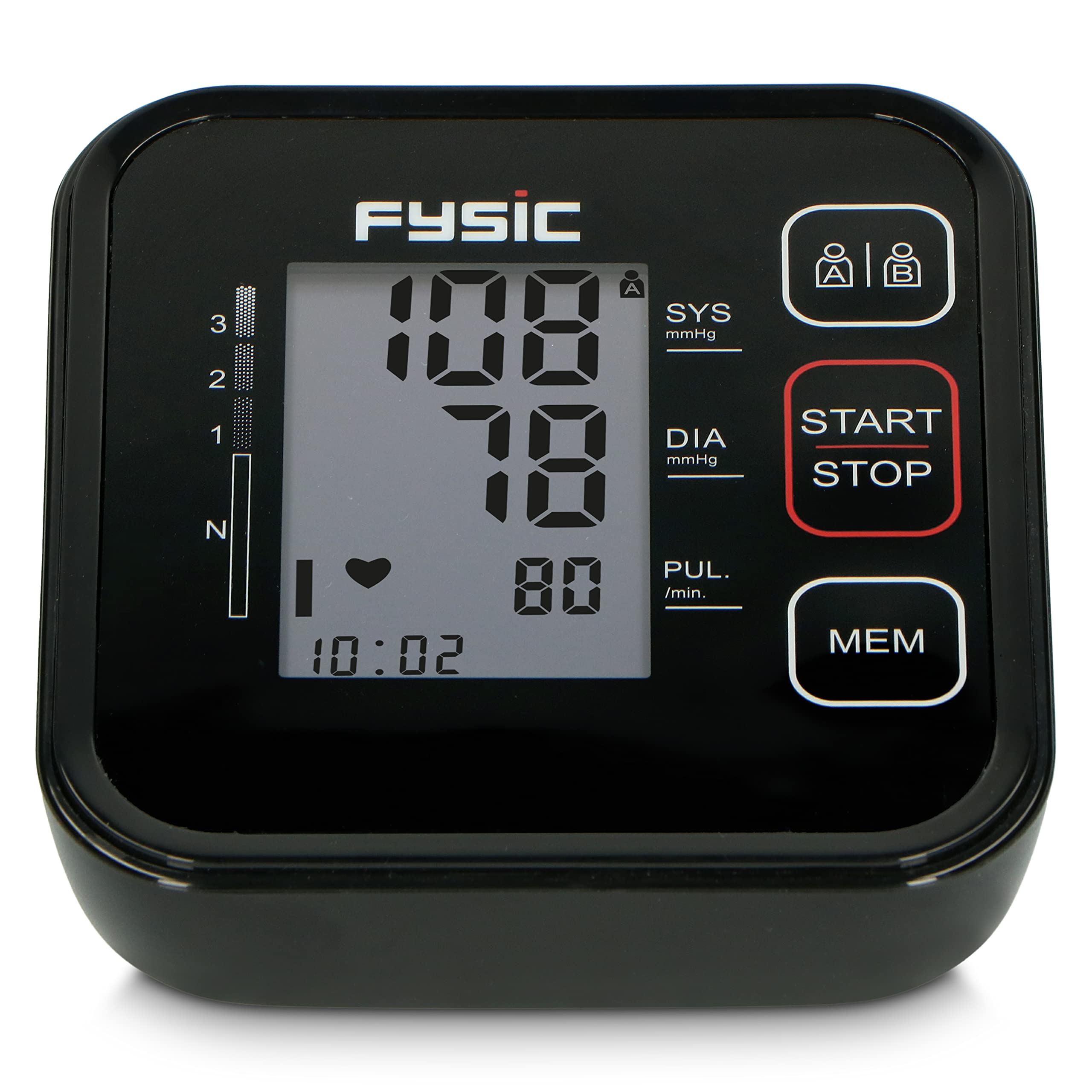 Fysic Tensiómetro de brazo FB150 con control en el asiento del puño, circunferencia del brazo de 22-40 cm, medición en 30 segundos, pantalla LCD, color negro