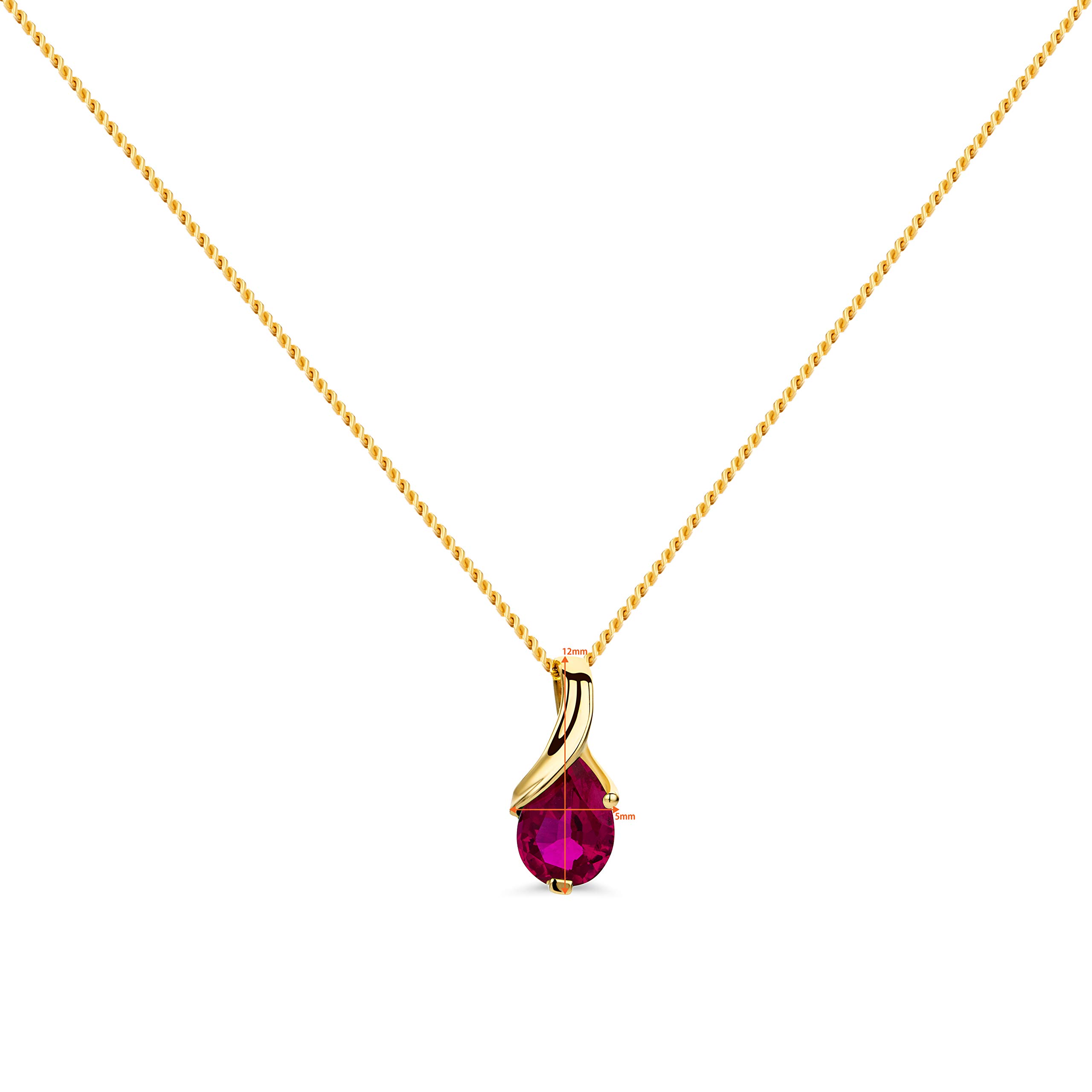 OROVI Collana Donna Oro Bianco Oro Giallo 9KT 375, Goccia di Rubino/Zaffiro/Smeraldo/Topazio Blu/Ametista/Acquamarina, Catenina Cm. 45 con Pendente, Ciondolo e Catena anallergici.