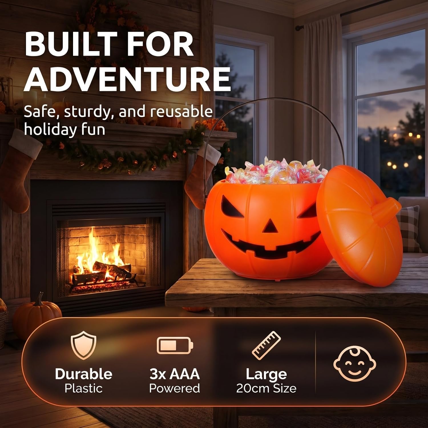Zerodeko Plastic Pumpkin Bucket, Halloween Bucket with Lid