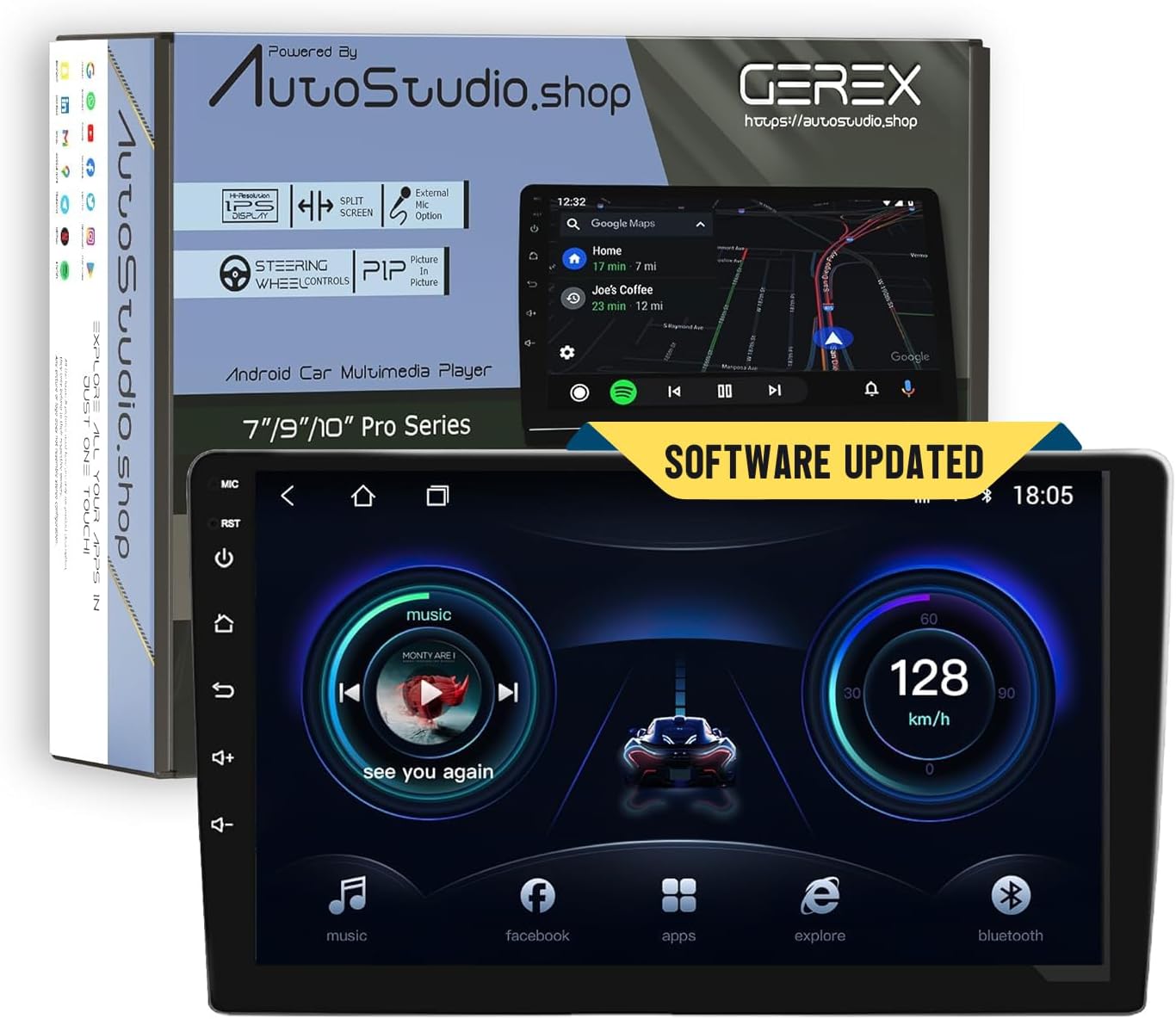 Gerex 9" Inch HD Android 13 Double Din Stereo Player with Gorilla Glass Full HD IPS Display Car Stereo Touch Screen Flashing 2GB RAM 32GB ROM for All Cars + Screenguard + Camera Unit
