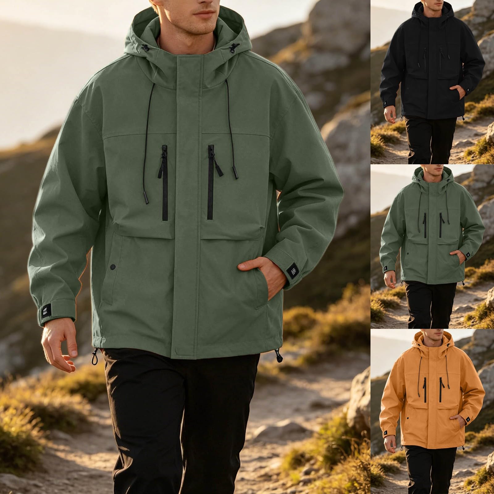 Chaqueta softshell para hombre, impermeable, cortavientos, ligera, con capucha, chaqueta deportiva transpirable
