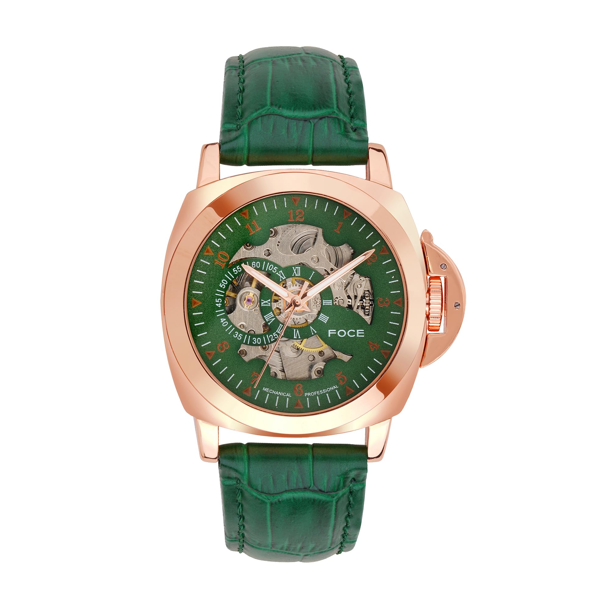 Foce Mens Rose Gold Automatic Watch with Green Skeleton (See-Through) Dial and Green Leather Strap, Model FC14RG02LGR (B0DBVS7QRB) Amazon Price History, Amazon Price Tracker