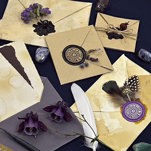 Miniatura 5 de CRASPIRE Sello de cera de doce constelaciones, sello de cera de 1.181 in, retro, vintage, extraíble, latón, cabeza con mango de madera, para