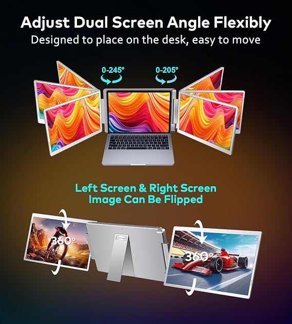 16 Laptop Screen Extender, 1200P FHD Triple Portable Laptop Monitor Extender for 12-18.5 Laptops, 16:10 Aspect Ratio Rotation Screen, Compatible with MacOS, Wins, Chrome, Surface