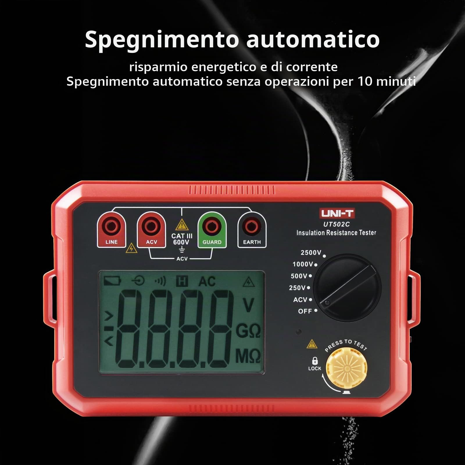 UNI-T UT502C Resistenza di Rsolamento del Display Digitale Intelligente 2500V 20.0GΩ, Gamma Automatica del Tester di Isolamento Dell'interruttore del Motore Megaohmmetro con Retroilluminazione