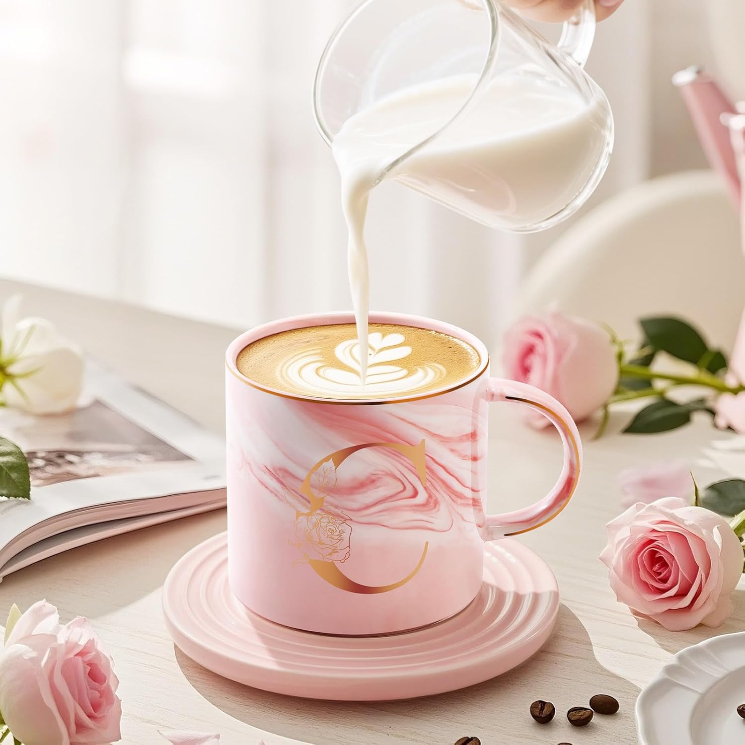 Valentines Day Gifts for Her, Anniversary Birthday Galentines Gifts for Women Mom Grandma Friend Sister Wife Teacher Coworker, Personalized Initial Customized Gift Monogrammed A-Z Coffee Mug 12 OZ(C) - Image 6