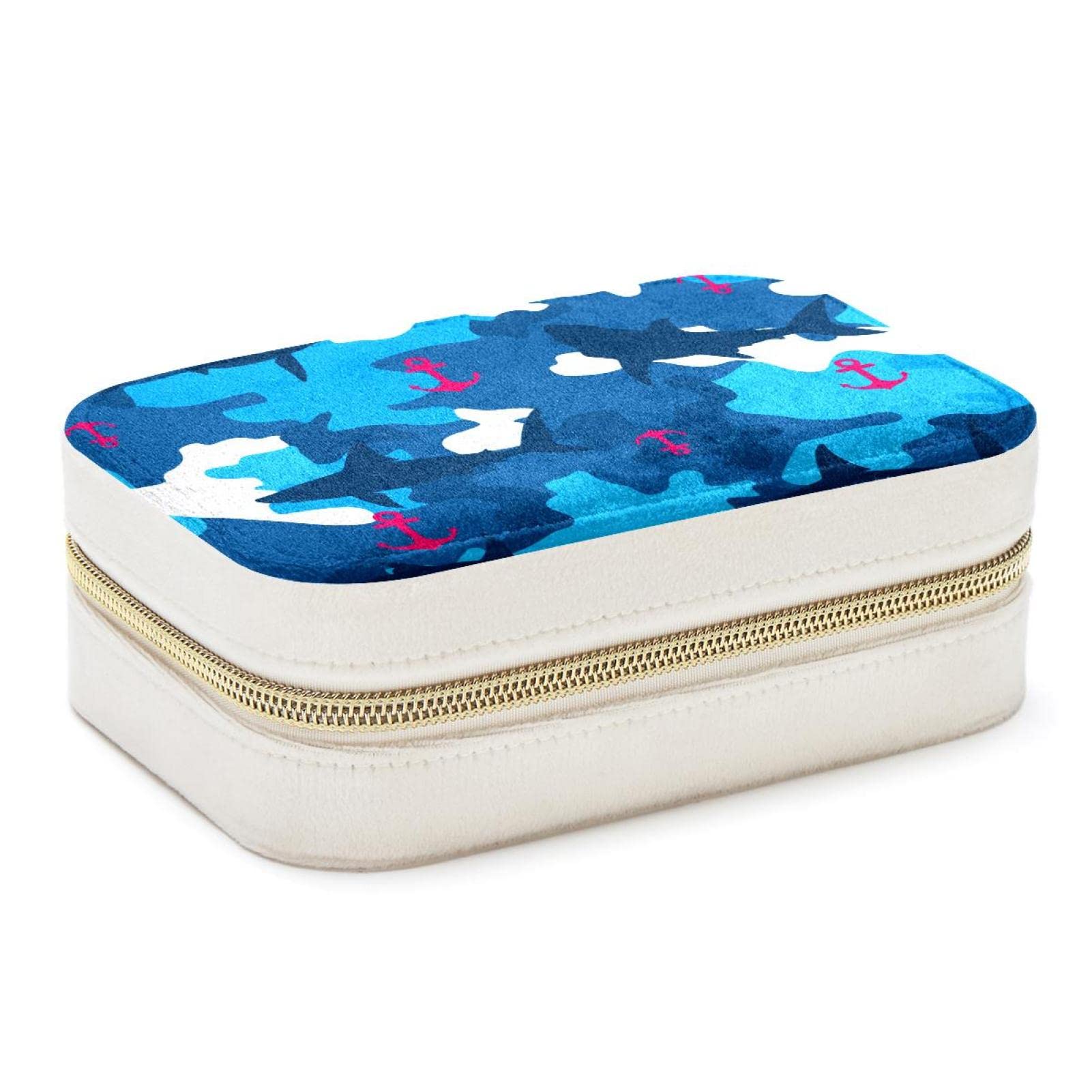 Boîte à bijoux de voyage portable requin camouflage bleu nautique