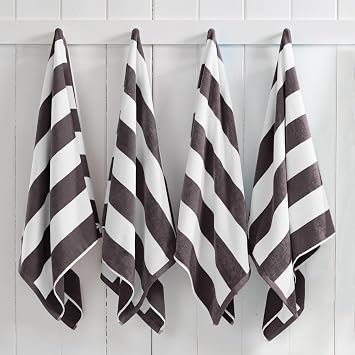 Great Bay Home 100% Cotton Velour Oversized 4 Pack Beach Towels 35" x 70" - Cabana Pool Towels - Quick Dry, Large Swim Towels Charcoal Grey